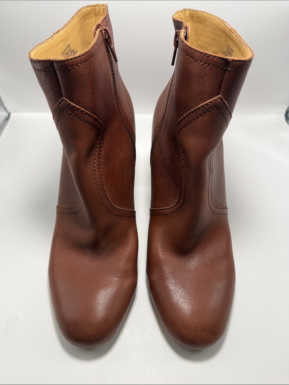 Lucky Brand Sheirin Brown Leather Block Heel Ankle Boots Size 10 - Picture 5 of 11